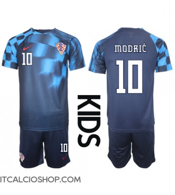 Croazia Luka Modric #10 Seconda Maglia Bambino Mondiali 2022 Manica Corta (+ Pantaloni corti)